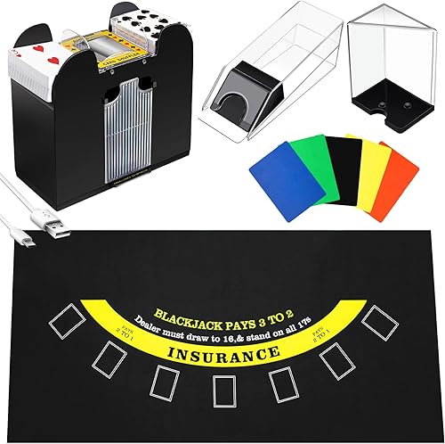 Aoriher Juego Combinado de Blackjack, Incluye Fieltro de Diseño de Blackjack, Zapato, Barajador Automático de Cartas de 6 Mazos, Bandejas Porta