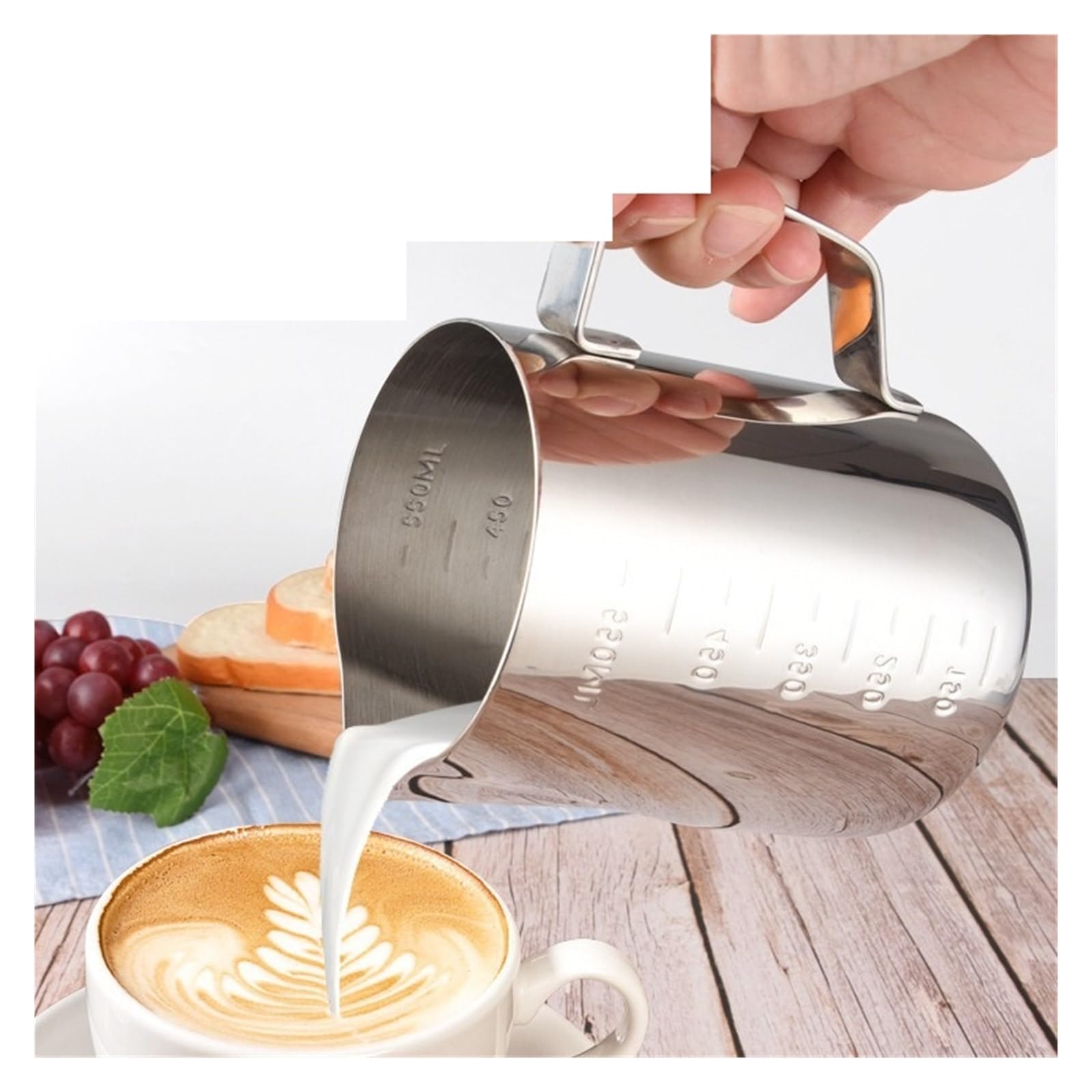 Taza De Café Latte Art, Jarra For Espumar Leche De Acero Inoxidable 304, Taza For Espumar Leche Con Pico Y Marcas De Medición(Scaled latte art cup 1pcs,2000ml)