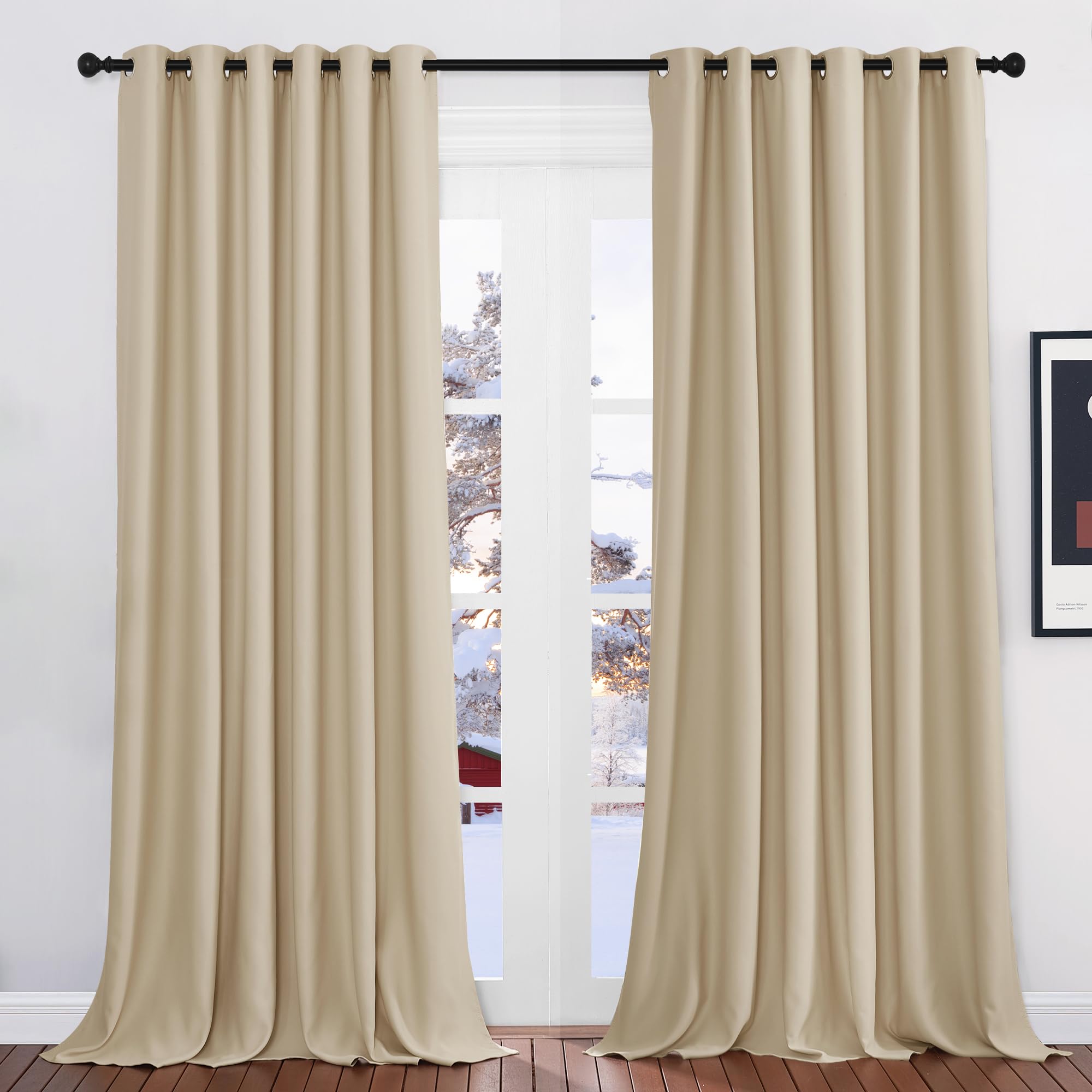 PONY DANCE Cortinas Dormitorio Cortinas Opacas 2 Piezas Cortinas Termicas Aislantes Frio y Calor Cortinas Salon Modernas Cortinas para Ventanas Grandes, 200x245 CM, Beige Oscuro