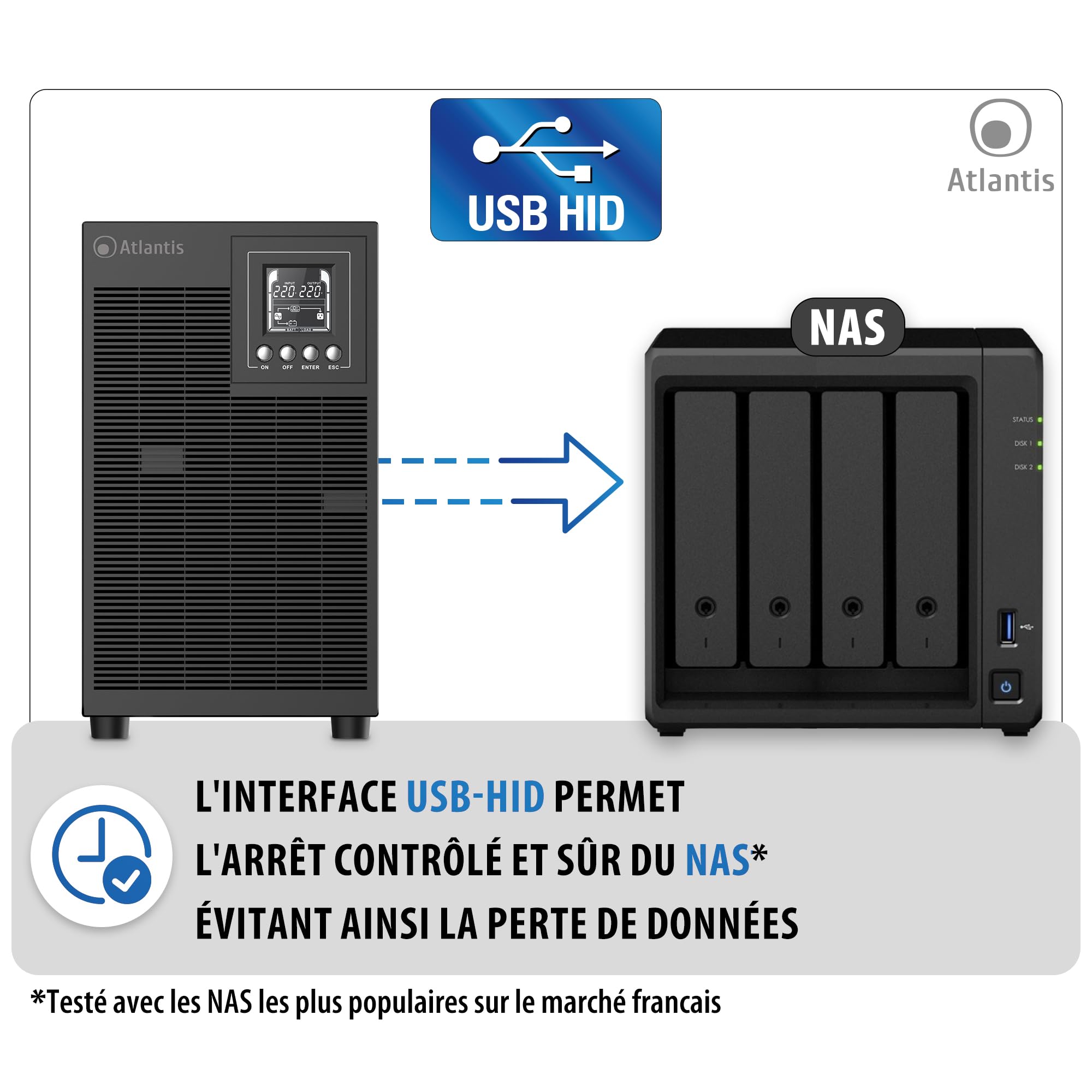 Atlantis onduleur on-Line Faible Bruit 3000VA/2100W, Onda Double Conversion