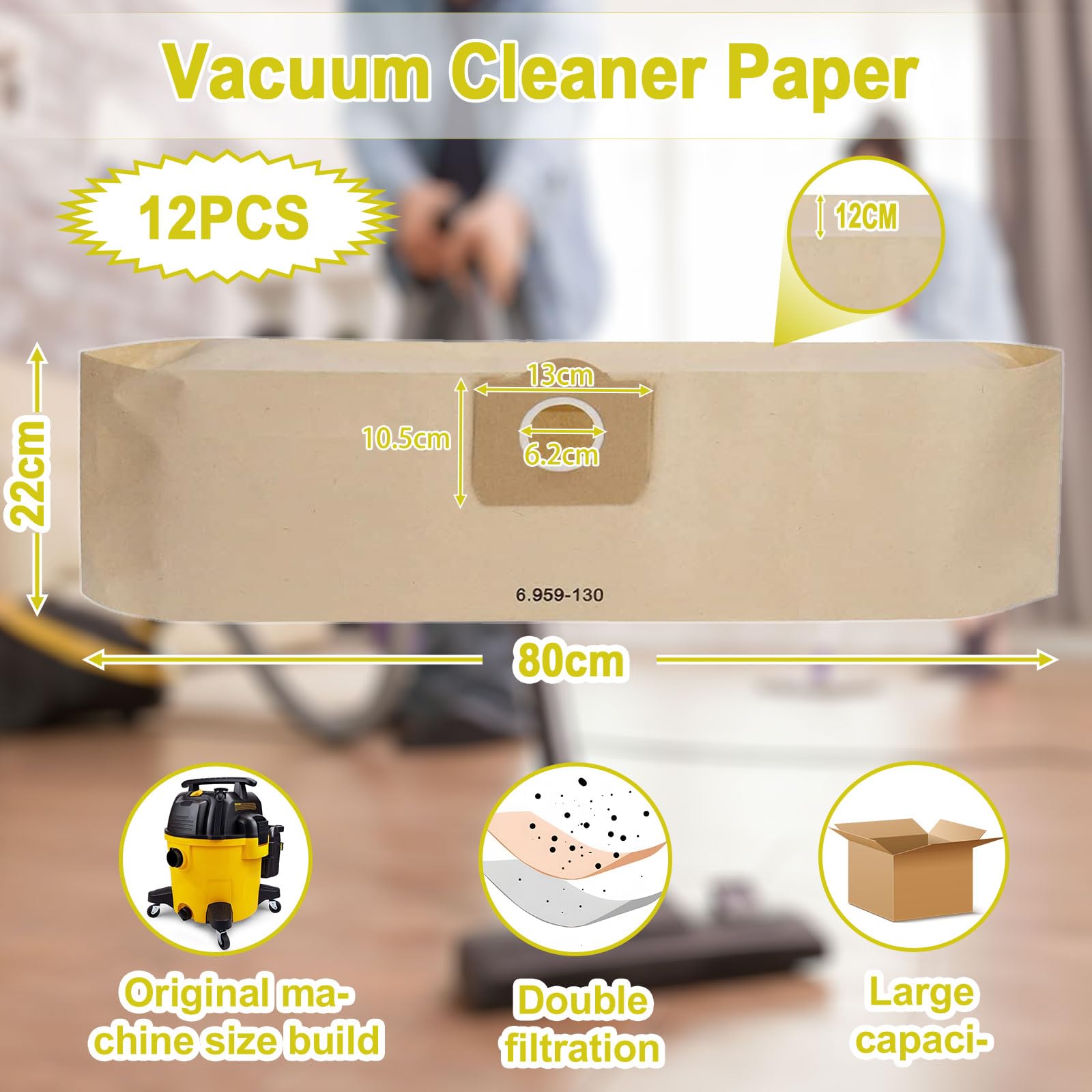 12 sztuk papierowych worków filtracyjnych do Kärcher 6.959-130.0,29 WD3 worki do odkurzacza WD3 1629 MV3 Premium A2201/2204/2504/2554/2251/2604 worki do odkurzacza papierowe worki filtracyjne