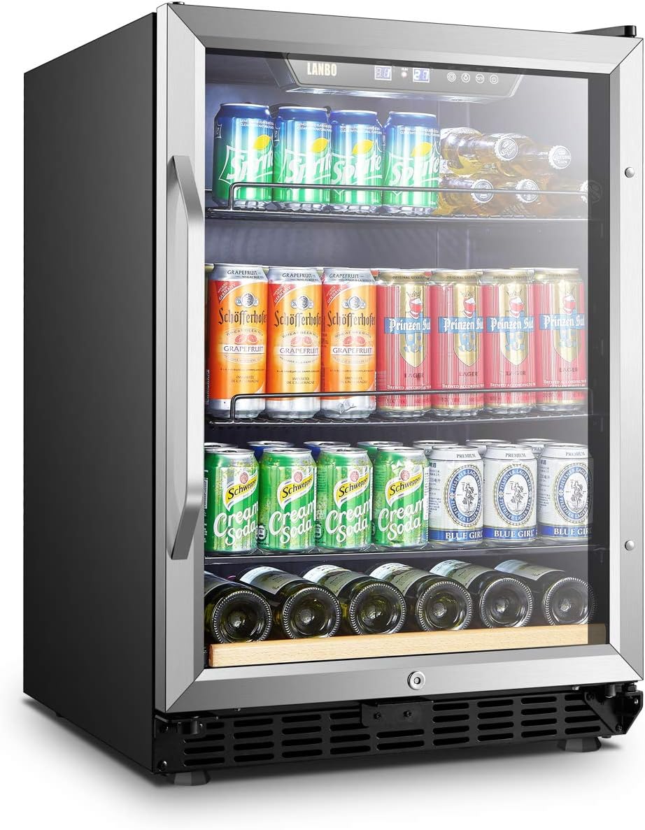 Beverage Refrigerator, 110 Cans 6 Bottles Built-in Compressor Drink Cooler