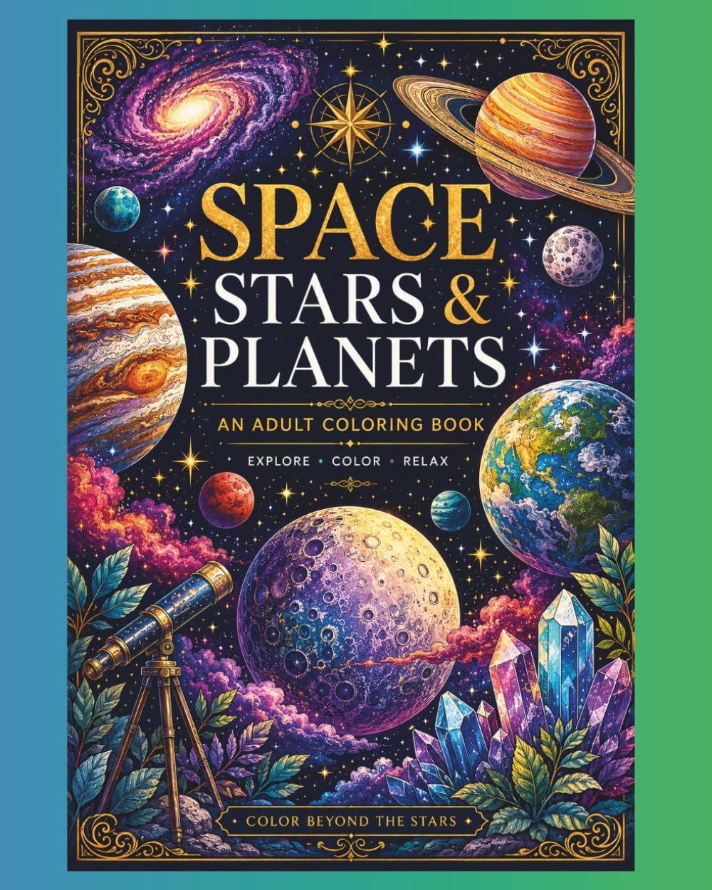 Space stars and planets: Coloring book