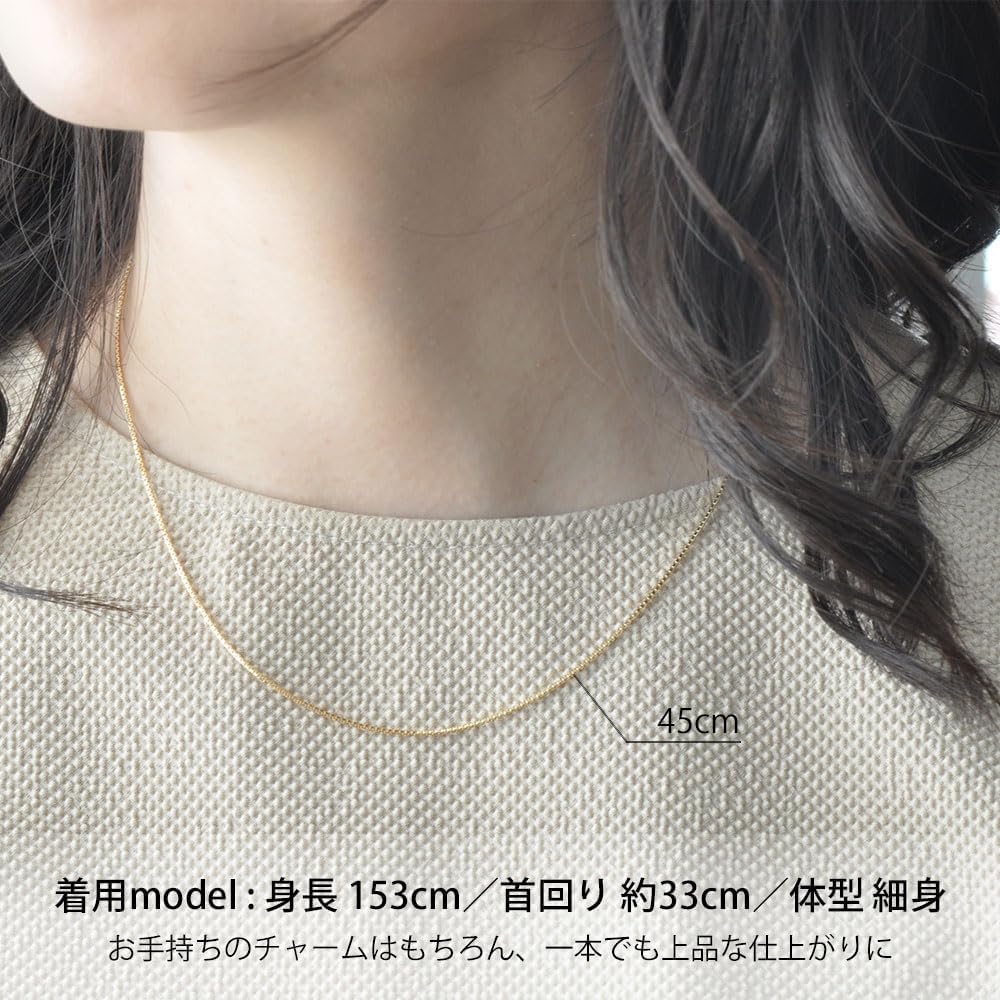 [エクセディア] 18金(K18) ベネチアンチェーンネックレス ボックスチェーン 最長45cm長さ調整可能 フリーアジャスター付 GNBG E45
