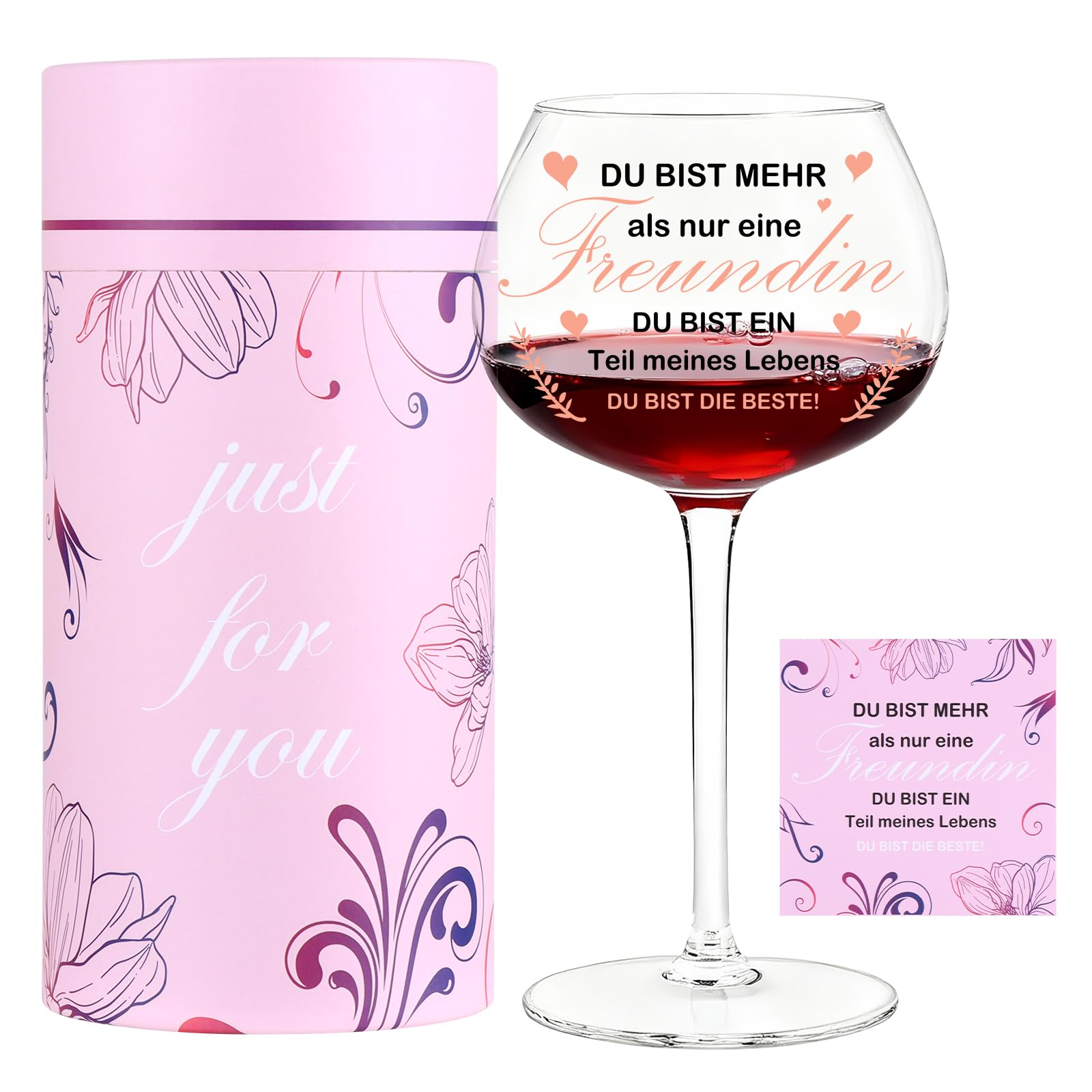 Sandiyago Weingläser Geschenkbox für Frauen – 2er Set mit Karte | Geburtstagsgeschenk für beste Freundin, personalisierbare Karte, elegante Gläser für Geburtstag, Hochzeit & Weihnachten