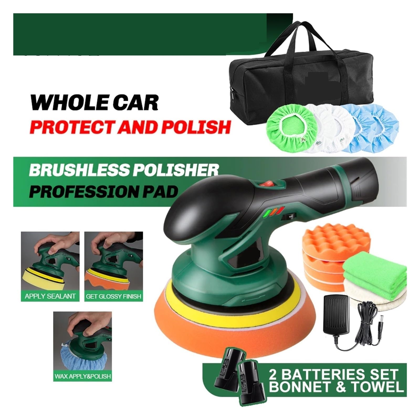 Polerka Bezprzewodowa polerka do samochodu Bezprzewodowa elektryczna polerka do samochodu Dual Action 12V DA Auto Detail Narzędzie dużej mocy Do woskowania polerowania łodzi samochodowych(2 Batteries