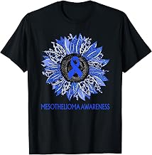 Leopard Sunflower Mesothelioma Awareness Blue Ribbon Support T-Shirt