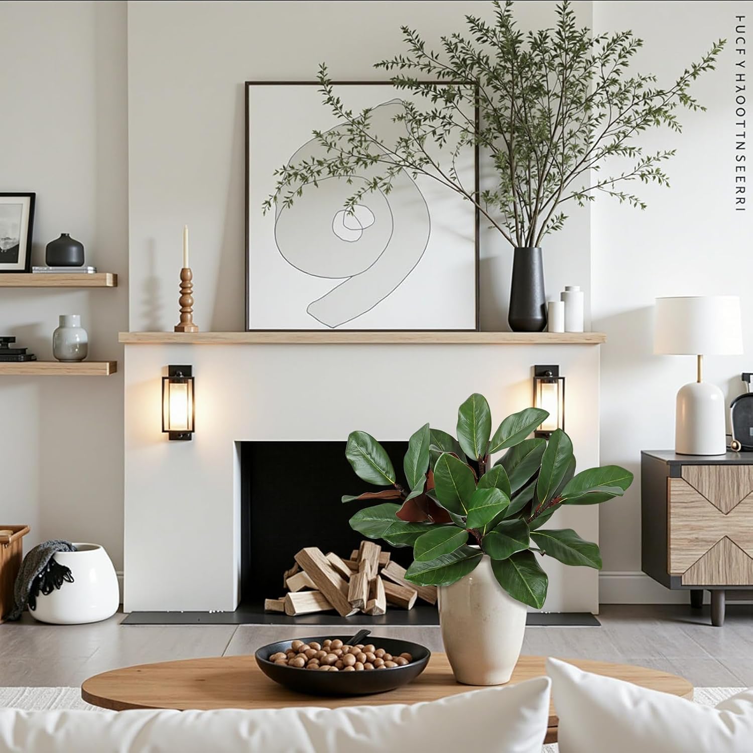 SOMYTING Magnolia Artificial Leaves Branches 4 Packs Faux Magnolia Leaves Stems Real Touch Faux Greenery Fake Magnolia Picks for Vase Home Office Room Table Floral Arrangement Decor (22in)