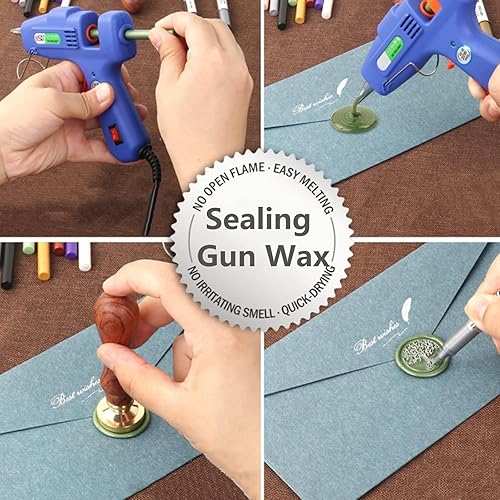 Miniatura 8 de Juego de 20 varillas de sellado de cera roja con pistola de pegamento, juego de palos de sellado de cera para pistola de pegamento, ideal para