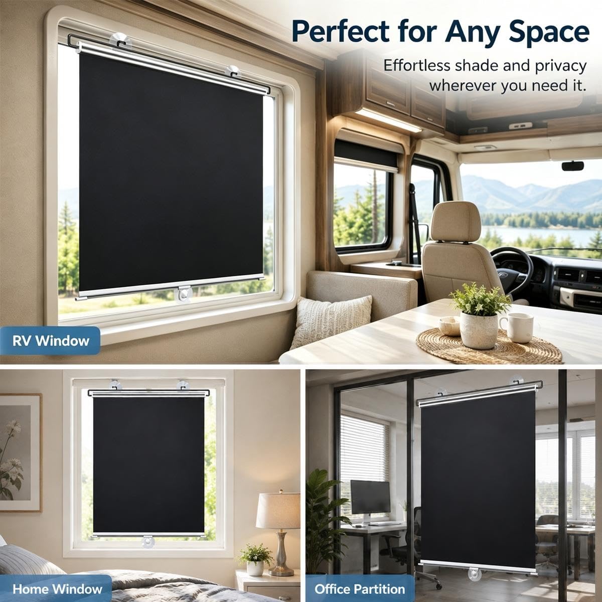 Estor Enrollable Opaco Sin Taladrar con Ventosas Cortina Blackout Térmica