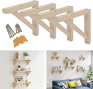 OVOV 4 Pack Wall Mount Wood Shelf Bracket Triangle Wooden Shelf Brackets for Plank Sconce Plug in Pendant Lamp Decorative DIY Wooden Bracket Include Mounting Screws 7 Inch
