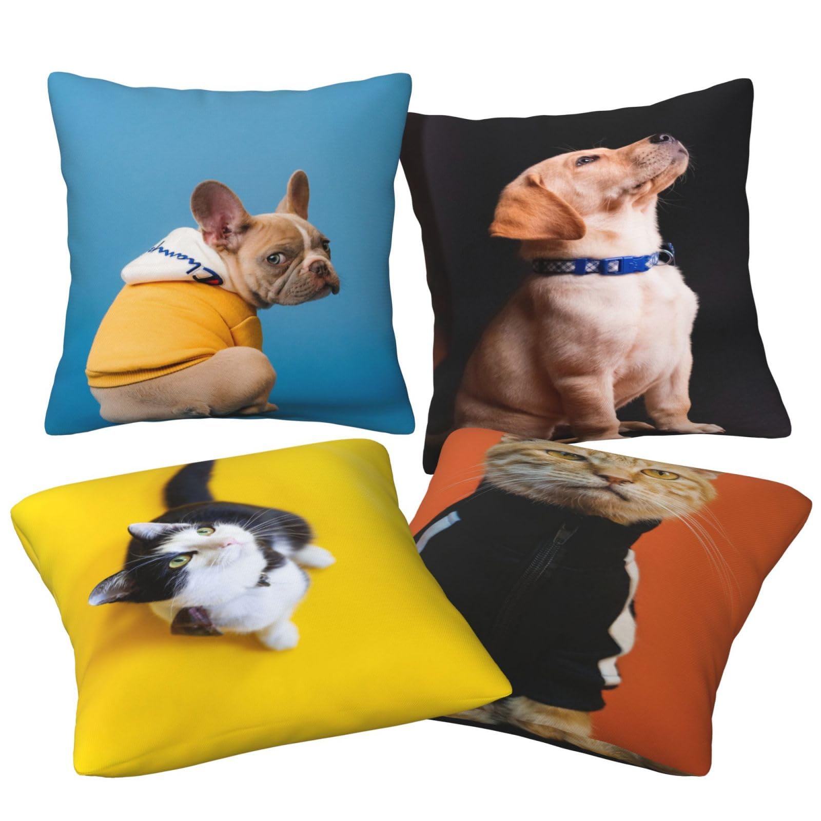 Fundas de Cojines Juego de 4 65x65cm Funda Cojin Lino Animales Cojines Decoracion Perros Fundas de Cojín Cuadradas Impresión Doble Cara con Cremallera Oculta,para Sofá Cama Decoración Hogar26x26in