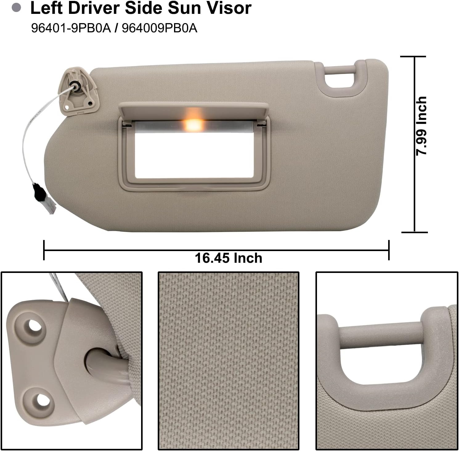 NHILES Left Driver Side & Right Passenger Sun Visor with Lamp & Mirror for 2013-2020 Nissan Pathfinder 2014-2020 Infiniti QX60 and 2013 Infiniti JX35,OEM: 96401-9PB0A 964009PB0A Beige