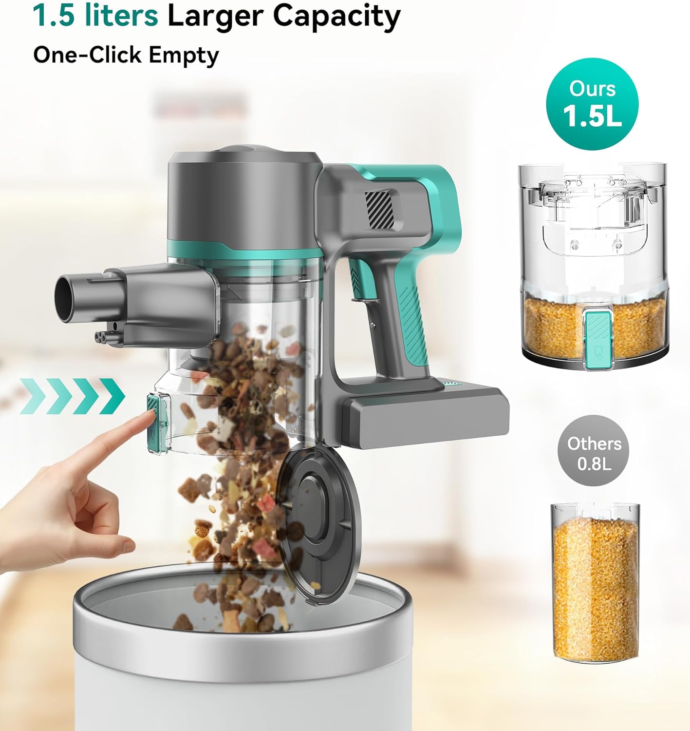 S10K Cordless Vacuum Cleaner, 55Kpa 60mins Lightweight Stick Vacuum with Powerful Suction for Home, Rechargeable, Self-Standing, Handheld Vacuum Cleaners for Hardwood Floors, Carpets, Pet Hair