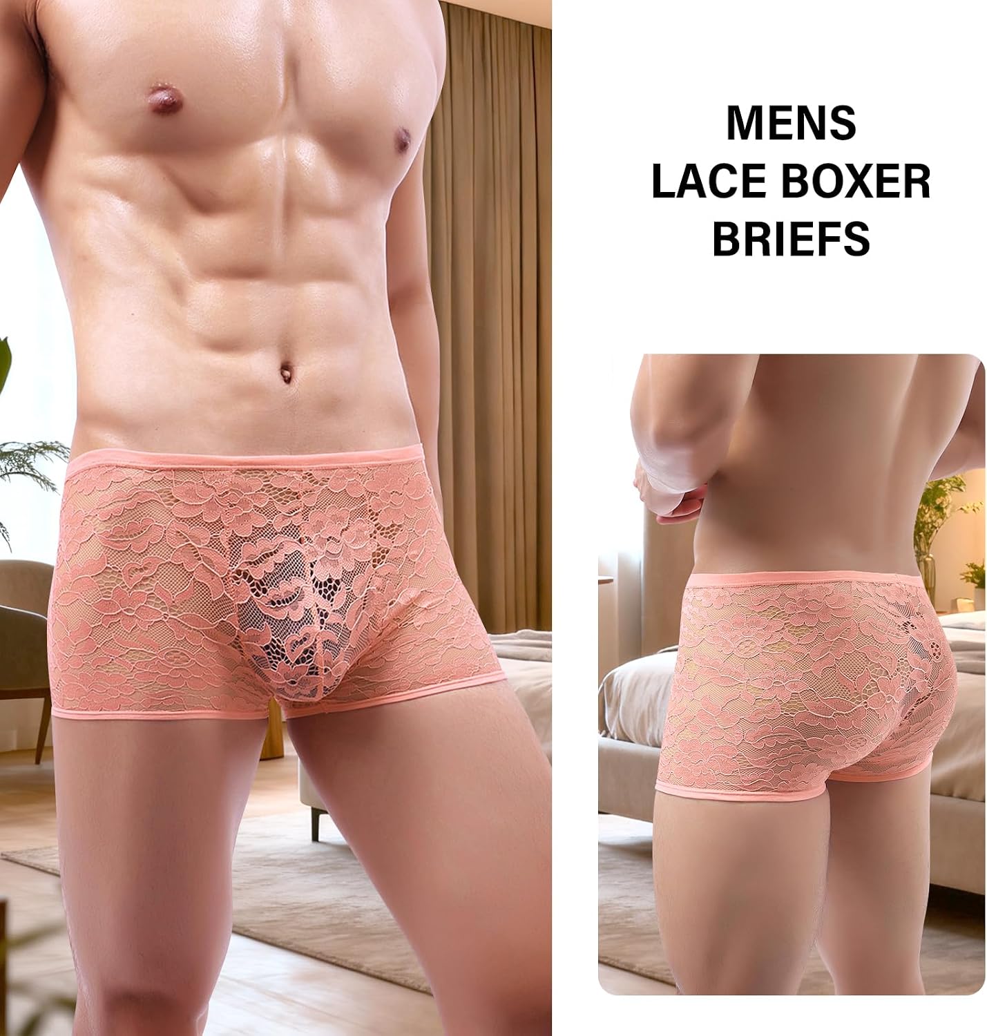 Mens Lace Boxers Briefs Sheer Underwear Sissy Panties Sexy Lingerie for Men