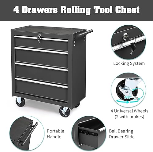 Miniatura 4 de Winado Caja de herramientas con ruedas y cerradura y llave, caja de herramientas con armario de almacenamiento grande, caja superior portátil