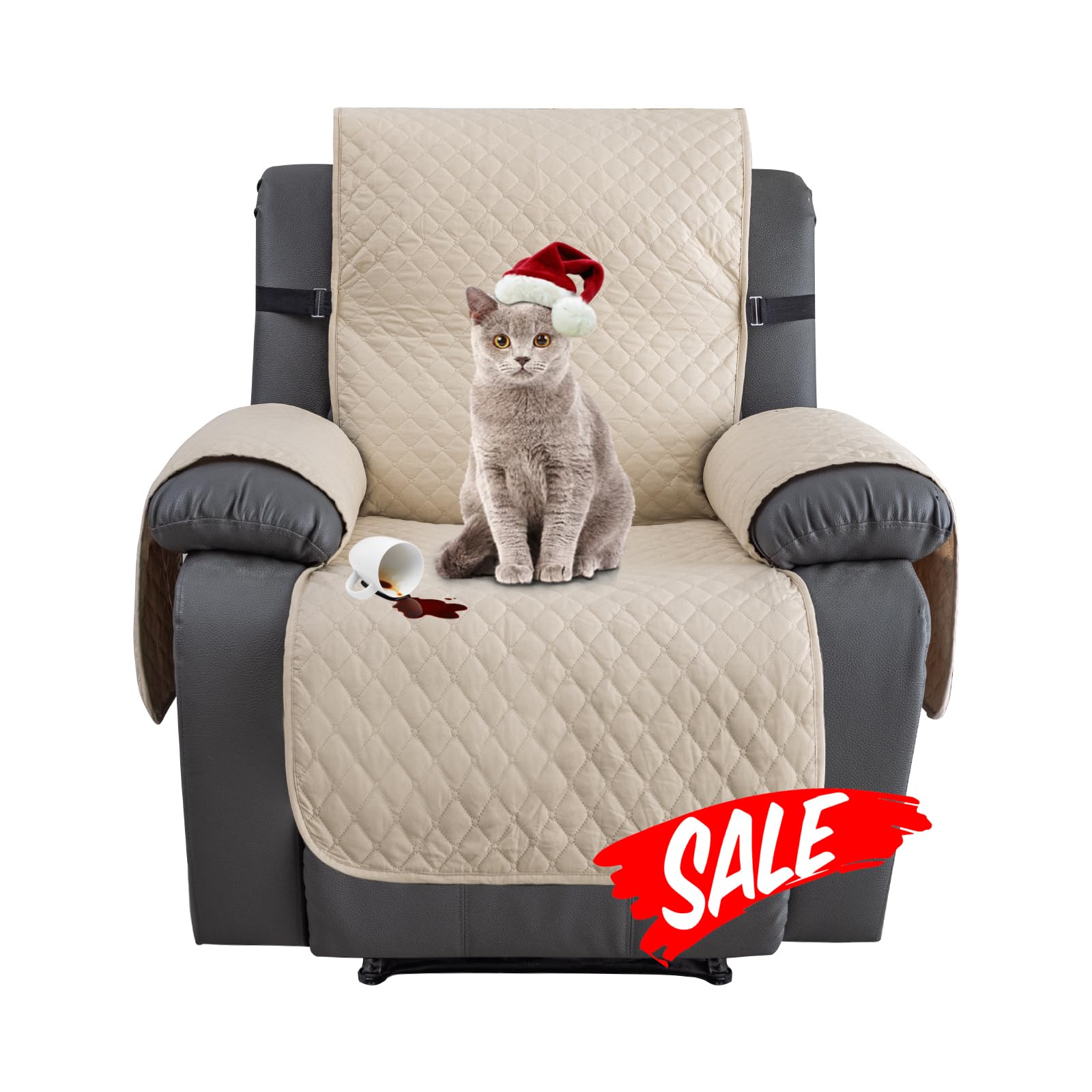 Xineage Beige Water Resistant Recliner Cover, Nonslip Recliner Chair Covers For Reclining Chair With Pockets, Quilted Thick Recliner Slipcovers For Pets And Kids (Recliner, )