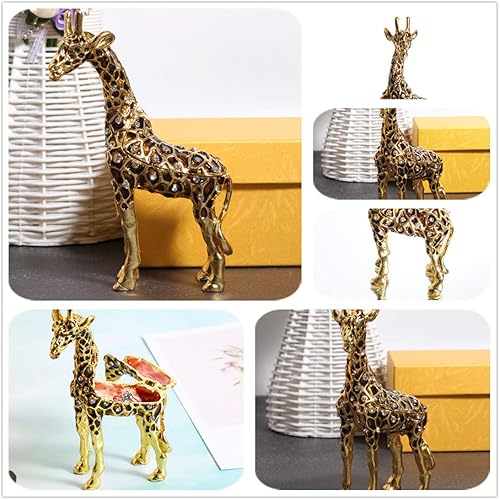 Miniatura 4 de Waltz&F Caja de baratijas de jirafa grande dorada con bisagras pintada a mano, soporte para anillo coleccionable, adornos de vida, accesorios de