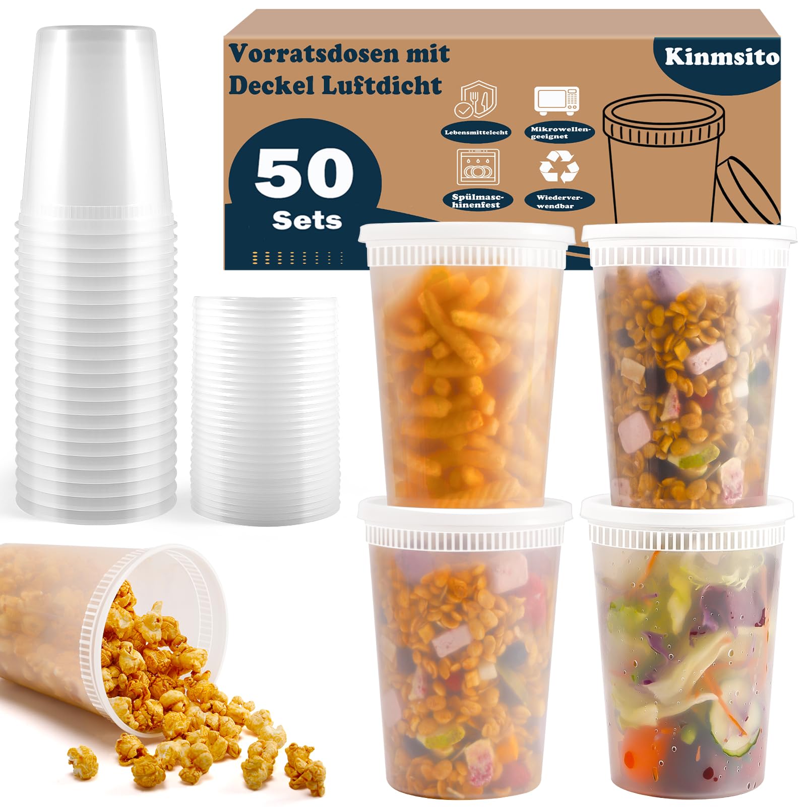 Juego de 50 recipientes reutilizables con tapa
