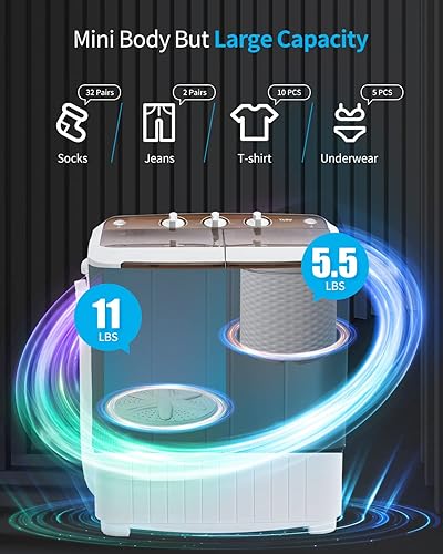Miniatura 3 de Mini lavadora portátil de doble tina de 16.5 libras, combo compacto de lavadora semiautomática y centrifugado, carga superior, lavadora portátil