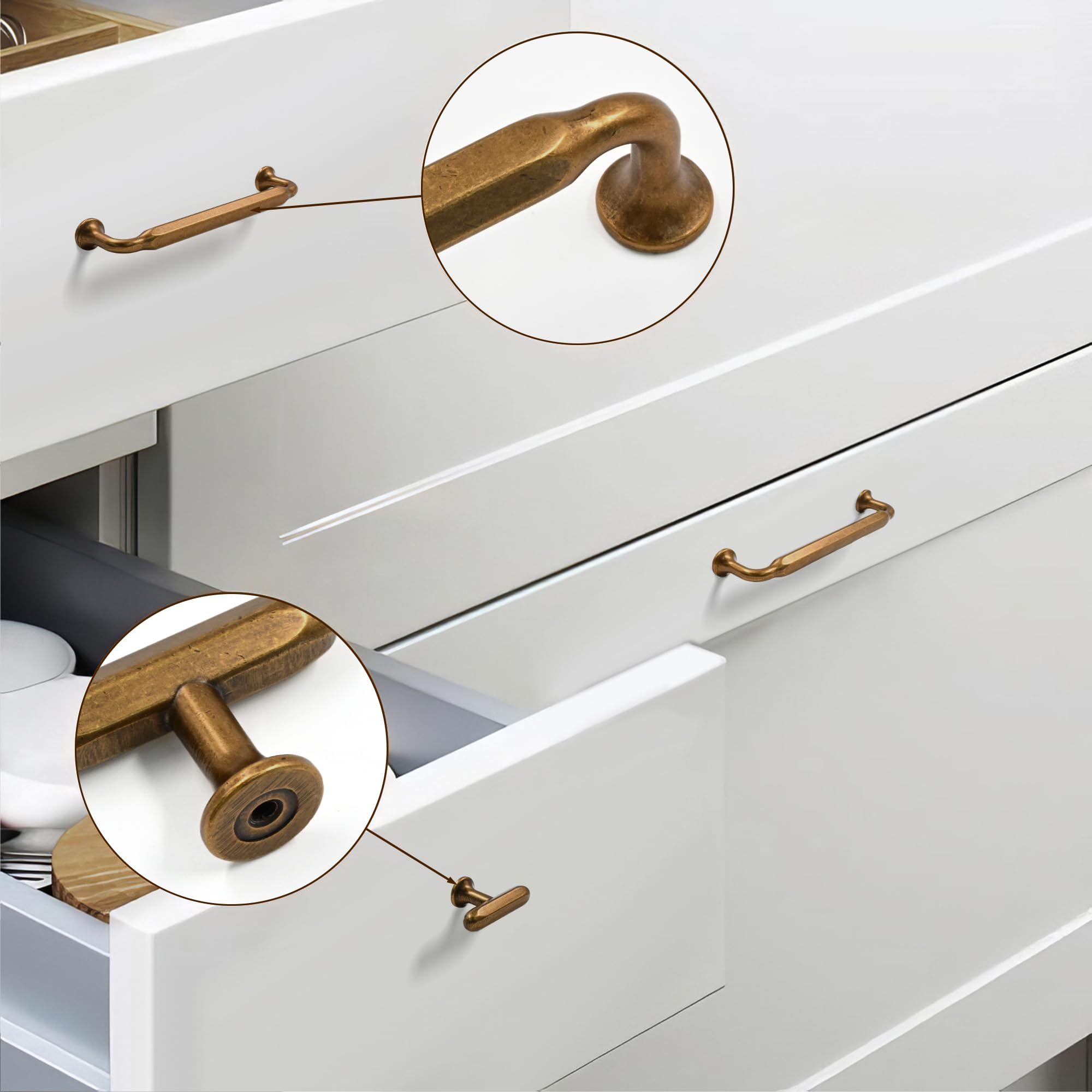 9BUILD Confezione da 10 maniglie in ottone anticato per armadietti da cucina da 19,1 cm, maniglie vintage per cassetti, maniglie da cucina per armadietti, cassetti retrò