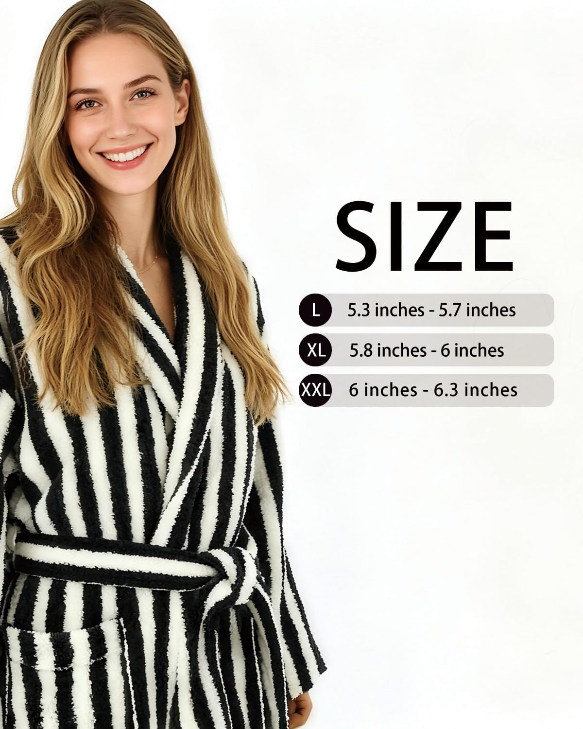 Plush Striped Robe for Women Men, Winter Fuzzy Fleece Long Bath Robe, Plus Size Warm Nightgown Sleepwear