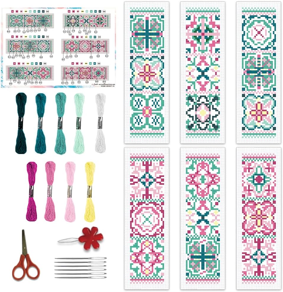 6 Pcs Cross Stitch Bookmark Kit For Beginners - Stamped Embroidery Kits With Patterns, Thread, Needle & Instructions (2.4x7.9 Inch) - View #7