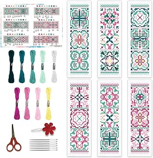 BEUNITONE Cross Stitch Bookmark Kits 6 Pcs Variegated Flowers DIY Bookmarks Cross Stitch Set for Adults Beginners Hand Embroidery Set Traditional Decorative Patterns Craft Kits for Gifts 8''x2.4'' - Buy now