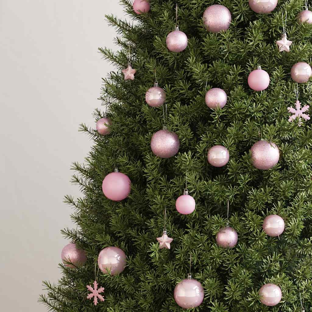 111-teilige Weihnachtskugel Set Rosa Polystyrol 3 cm 4 cm 6 cm, mit Stern und Schneeflocke, Schlaufe zum Aufhängen, für Baum und Winterdeko, Schmuck