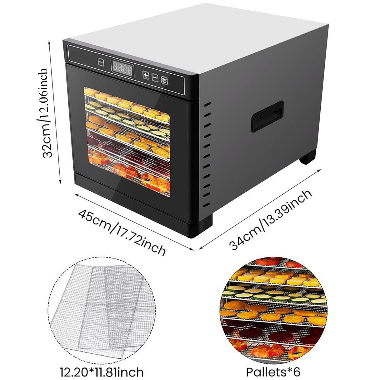 Deshidratador de Alimentos de 8 bandejas Negro, Temporizador de 24 Horas, Ajuste de 35-75 ℃, máquina Seca con Pantalla Digital, para secar Frutas, Carne, Verduras, 220v
