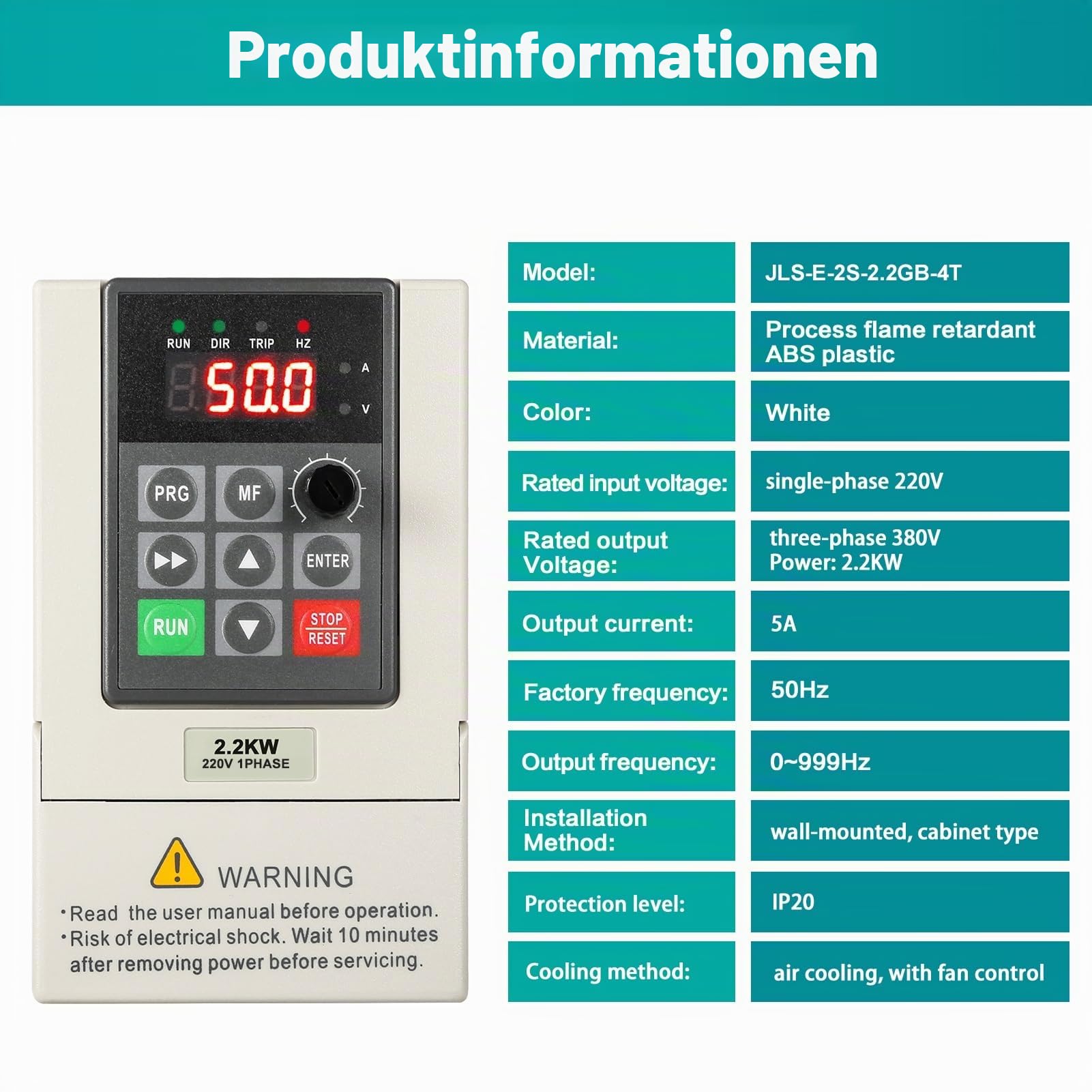 Frequenzumrichter 220V 2,2KW Variateur de Fréquence Drehzahlregler Einphasiger 220-V-Eingang Dreiphasiger VFD Antriebsumrichter für Ventilatoren, Wasserpumpen, CNC-Werkzeugmaschinen