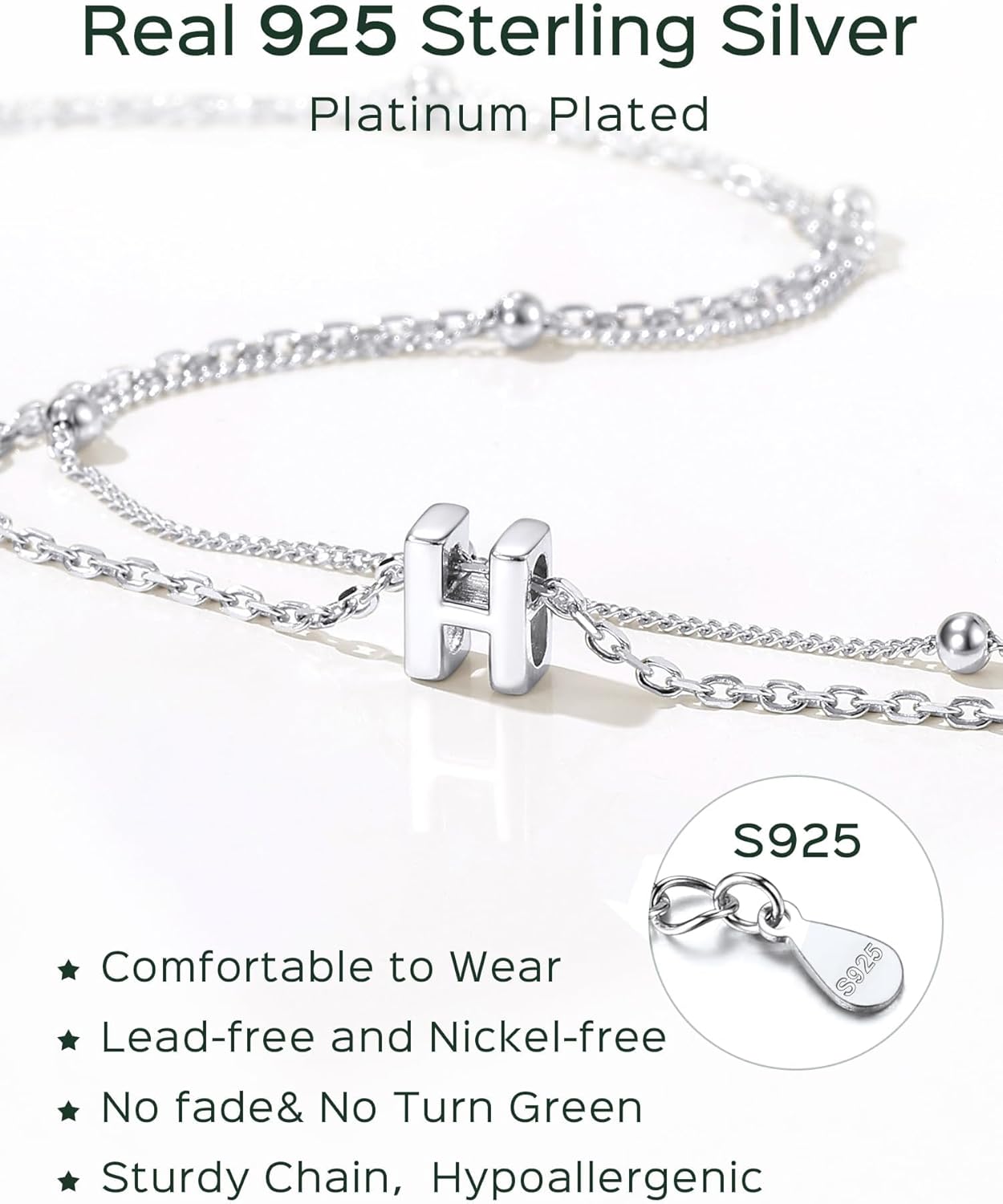 ChicSilver Ankle Bracelets for Women Waterproof, 925 Sterling Silver Initial Anklets for Women, Adjustable Dainty Layered Anklet Beach Jewelry for Women Mom Wife Friend - Image 4