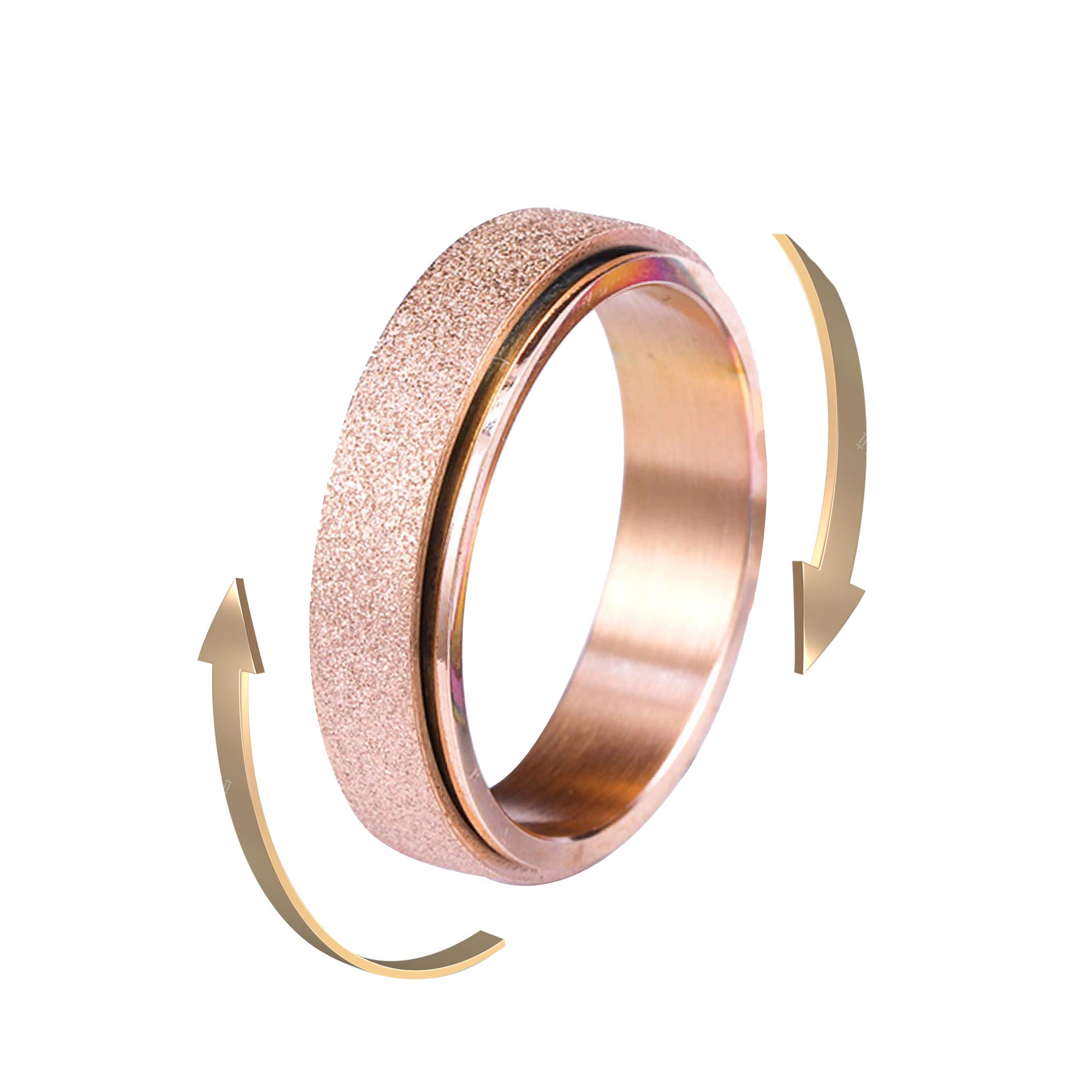 Behoneybee Stainless Steel Anxiety Ring for Women and Men, Spinner Bead Ring Anxiety Relief Items, for Sand Blast Finish Lucky Worry Ring for Anxiety Fidget Rings (Lucky Ring G, 7#)