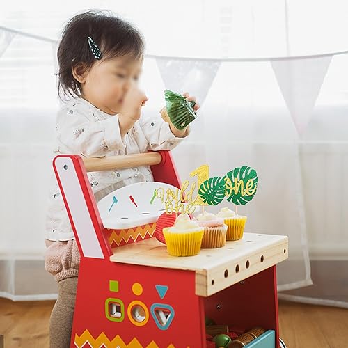 Miniatura 7 de 30 piezas de dos adornos salvajes para cupcakes con purpurina de hoja de Monstera, dos palomas, hojas de palma, decoraciones de pastel de segundo