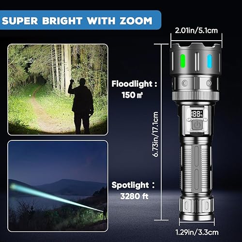 Miniatura 5 de Linternas recargables - Linterna LED de 30 W de alto lúmenes, 5 modos de luz de toch súper brillante, largo alcance, 3280 pies, potente luz de flash