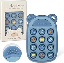 Moonkie Baby Teething Games, Silicone Phone for 3 Months+ Pop It Kids Games, BPA Free, Montessori Games, Massages Newborn Gums, Newborn Gift Male & Female (Etere)
