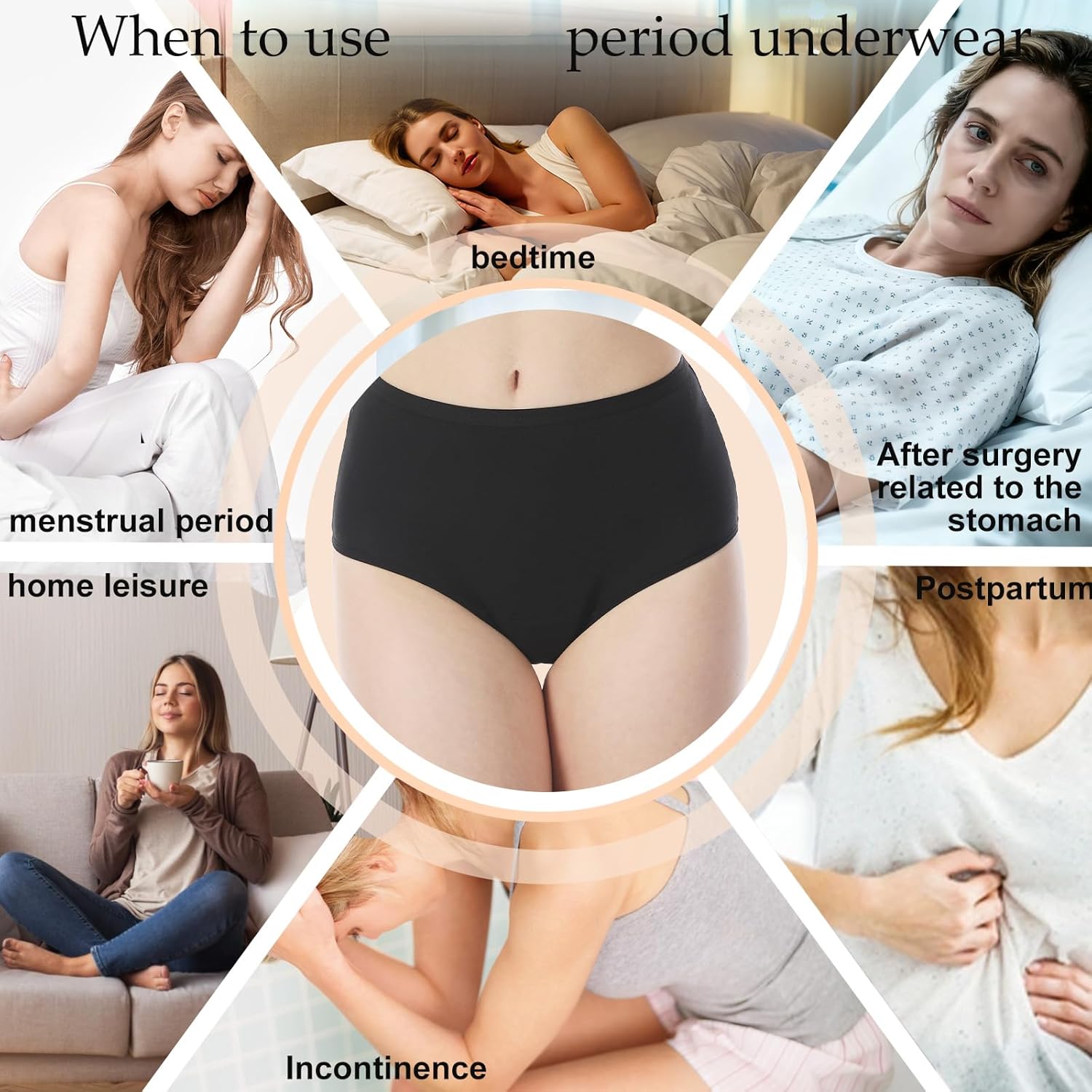 Incontinence Underwear for Women,6 Layer High Absorbency Leak Proof Period Underwear,High Waist Ladies Washable Incontinence Underwear, Postpartum, Bladder Control,3-Pack L - Image 7