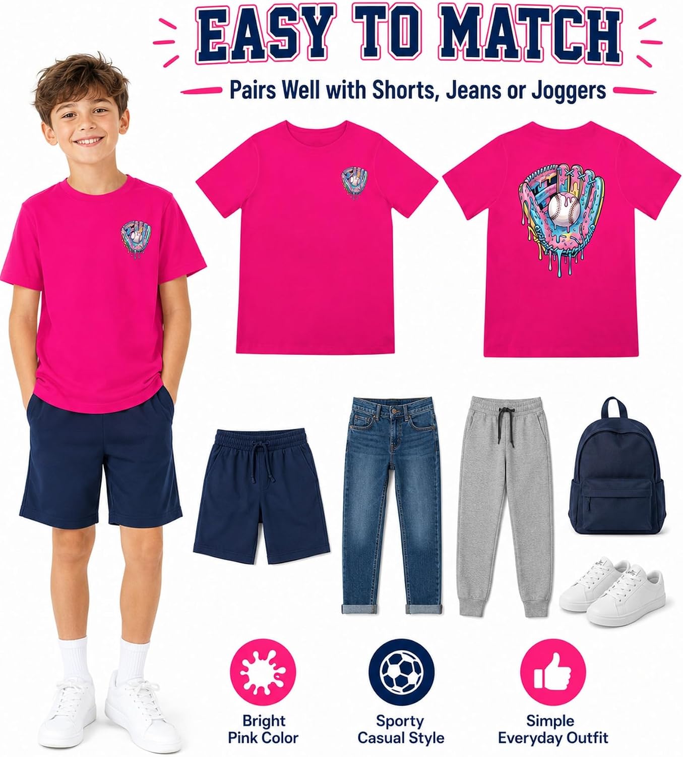 Cozople Boys T-Shirts Double-Sided Graphic Shirts Short Sleeve Size 7-14