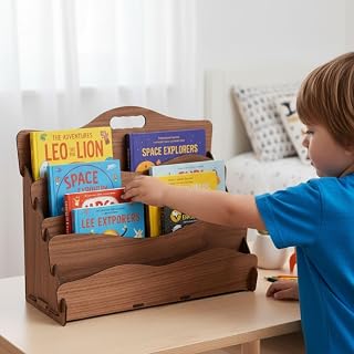 Carry Montessori 4 Raflı DALGALI Ahşap Mini Kitapl