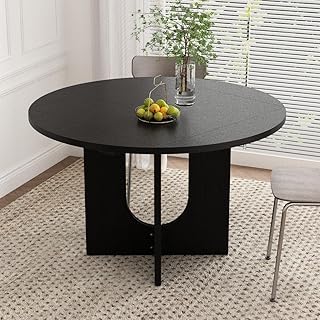 Extendable Square Dining Table for 2-4, 33"-47" Round Kitchen Table with Foldable Leaves and Cross Base, Space Saving Wood Grain Dining Room Furniture, Black
