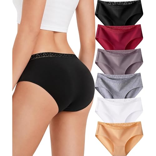 READY TO LOVE Cotton Underwear for Women 6 Pack Bikini Sexy Full Coverage Panties Lace Waistband Ladies Hipster