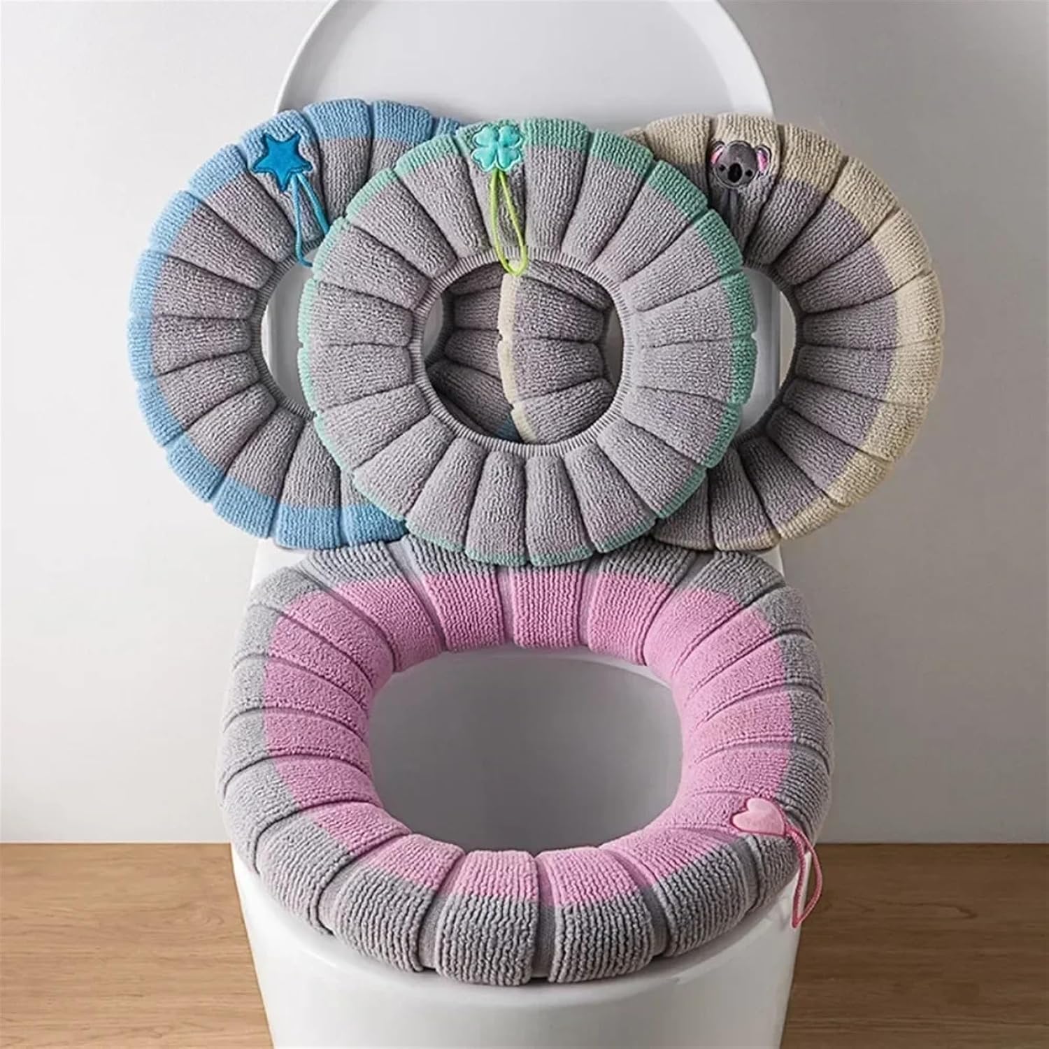 Thickened Toilet Seat Cover Antifreeze Toilet Cover Washable Knitted Mat Soft Cartoon Toilet Seat Covers Bathroom Products (Size : Pink)