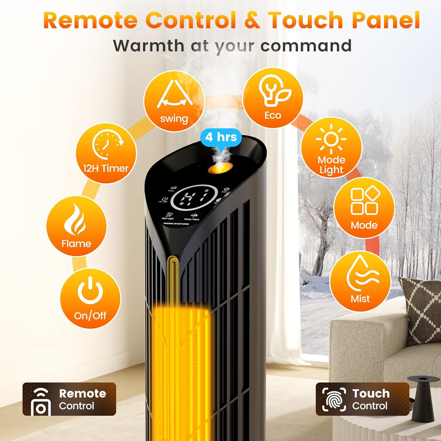 Auertech 28" Space Heater with Humidifier & LED Lights, 3 in 1 Electric Space Heater with 3D Flame, Oscillating Room Heaters with Eco Mode, 12H Timer, Space Heaters for Indoor Use Large Room, Bedroom