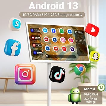 24/27/32 Portable Smart Tablet Tv On Wheels,with Full Hd Rolling Touchscreen Monitor and Tablet in One,(4+64gb/8+128gb),(5-8-Hour) Battery, Full Swivel Rotation 24IN-4+64GB(1080P)