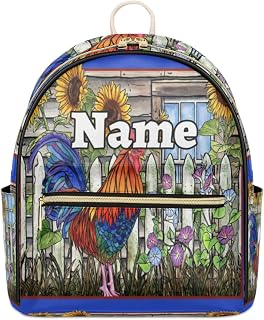 Rooster Sunflowe Custom Mini Backpack Purse for Women Girls Rooster Personalized Fashion Leather Small Backpack Shoulder Handbag Travel Bag Satchel Rucksack, Multicolor