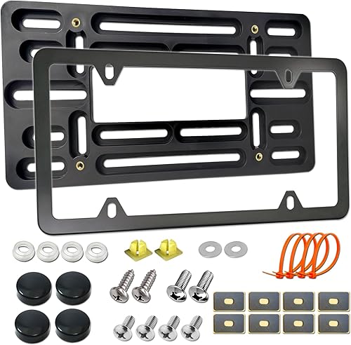 Miniatura 10 de Aootf Kit de montaje de placa frontal, adaptador universal de soporte de placa frontal, soporte de parachoques y marco de matrícula estilo fibra de