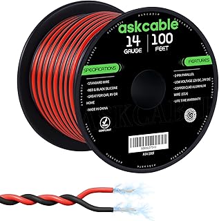 14AWG 100FT Electrical Wire Cable 2 Conductors Red Black Cable Hookup LED Lighting Strips Flexible Wire Extension Cord 14 Gauge Copper Clad Aluminum Copper Wire 12V/24V DC Cable