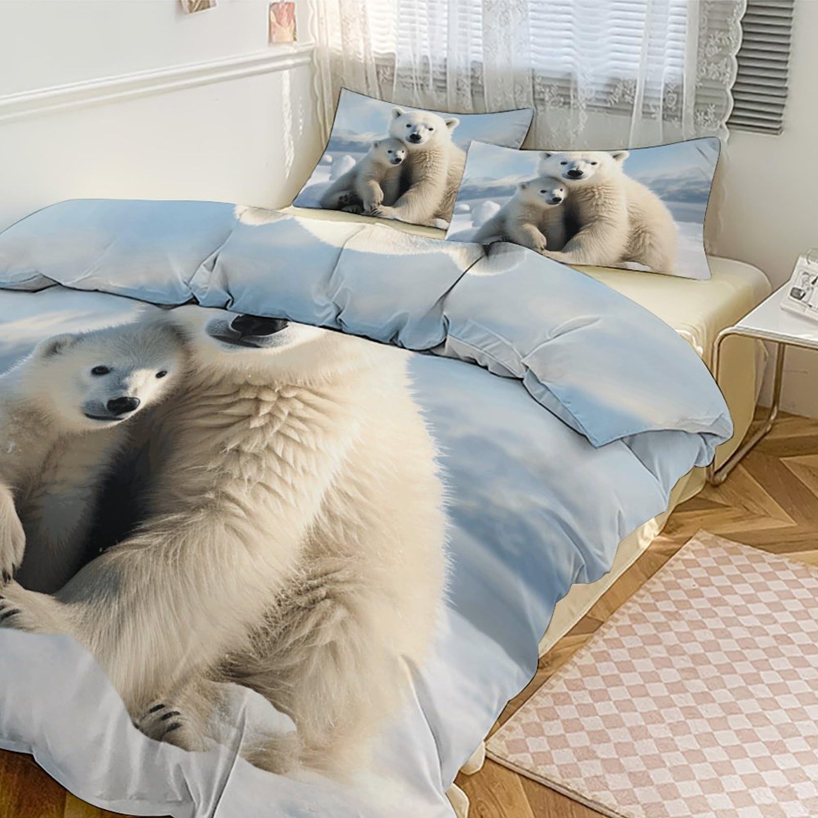 Parure de lit grand lit avec housse de couette zippée et taies d'oreiller