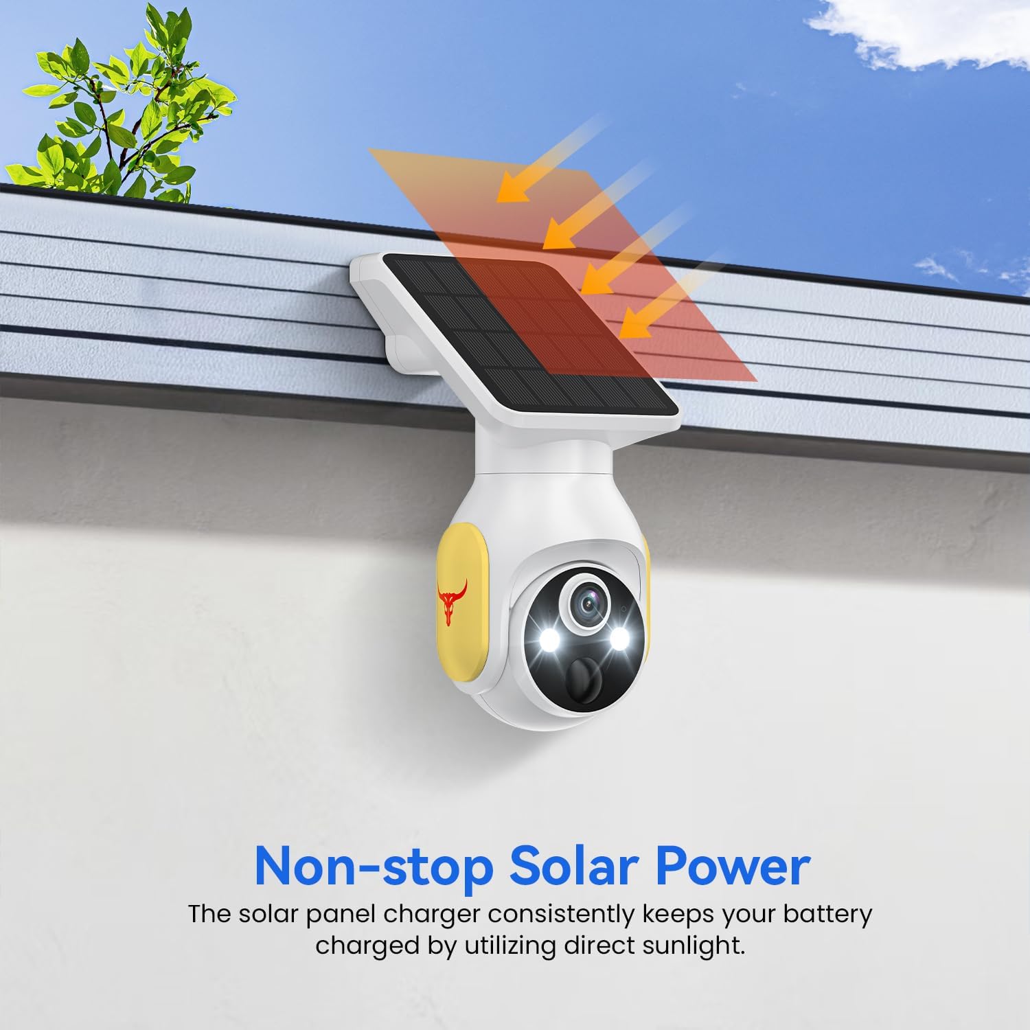 HopeFlex 4G LTE Cellular Security Camera highlighting non-stop solar power charging.