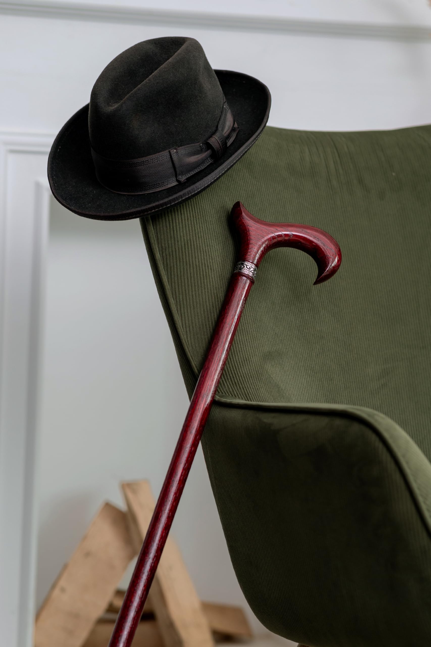 Dr. Watson Prestige Derby Walking Stick – Handcrafted Oak Wood Cane with Incrusted Stainless Steel Collar